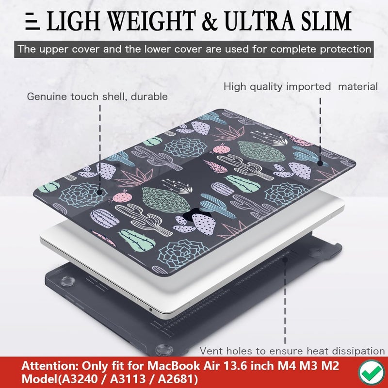 CISSOOK Laptop Hard Shell Case for MacBook Air 13.6 Inch Case 2025 2024 2022 Release Model A3240 A3113 A2681 Cute Cacti Shell with Keyboard Cover for MacBook Air 13-inch M4 M3 M2 Chip, Cactus - Image 4